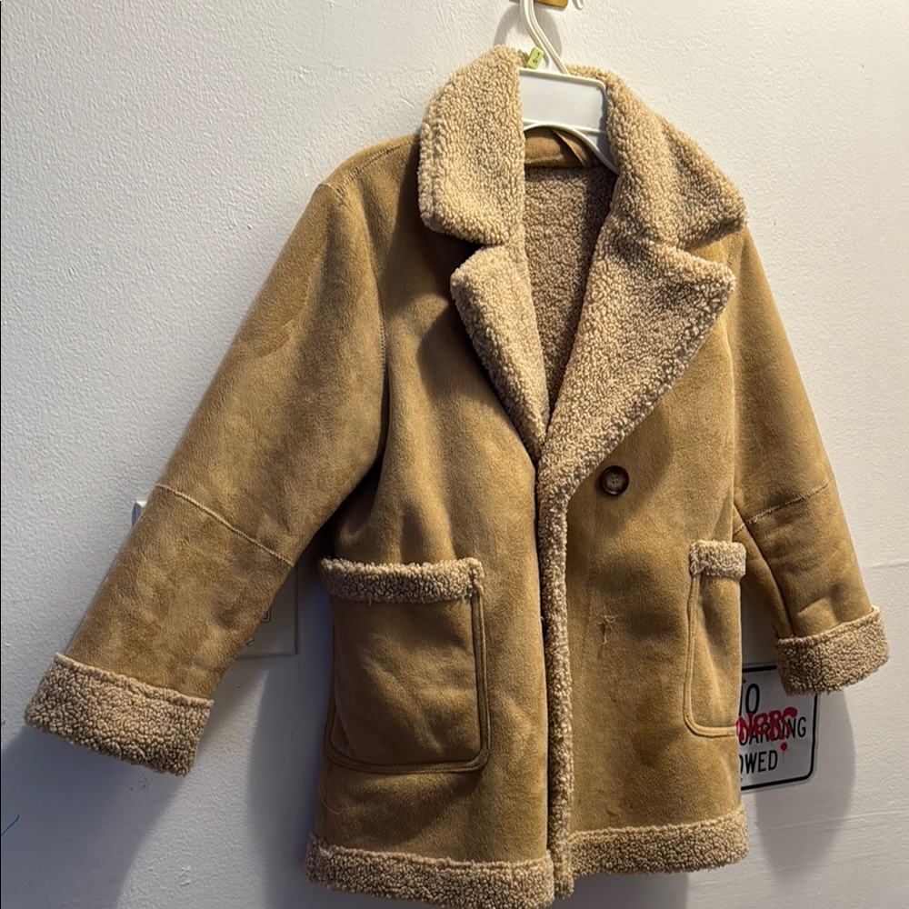 Kids Tan Sherpa-Lined Coat